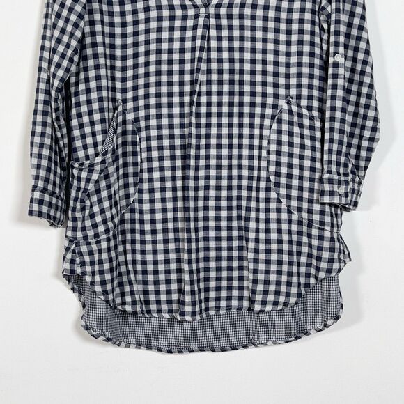 For Cynthia Beachwear Hooded Tunic Top Sz XL Blue Gingham Roll Tab Sleeve - Picture 3 of 12